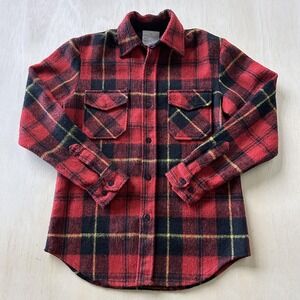 Michael Richards Shirt Jacket Mens Small Red Plaid Flannel Lined Button Pockets